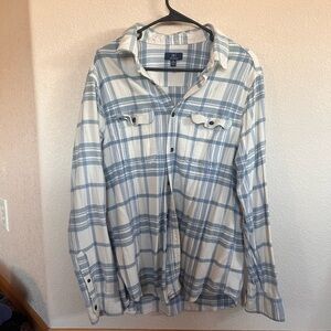 Light Blue and White Plaid Men's Button-Up Shirt